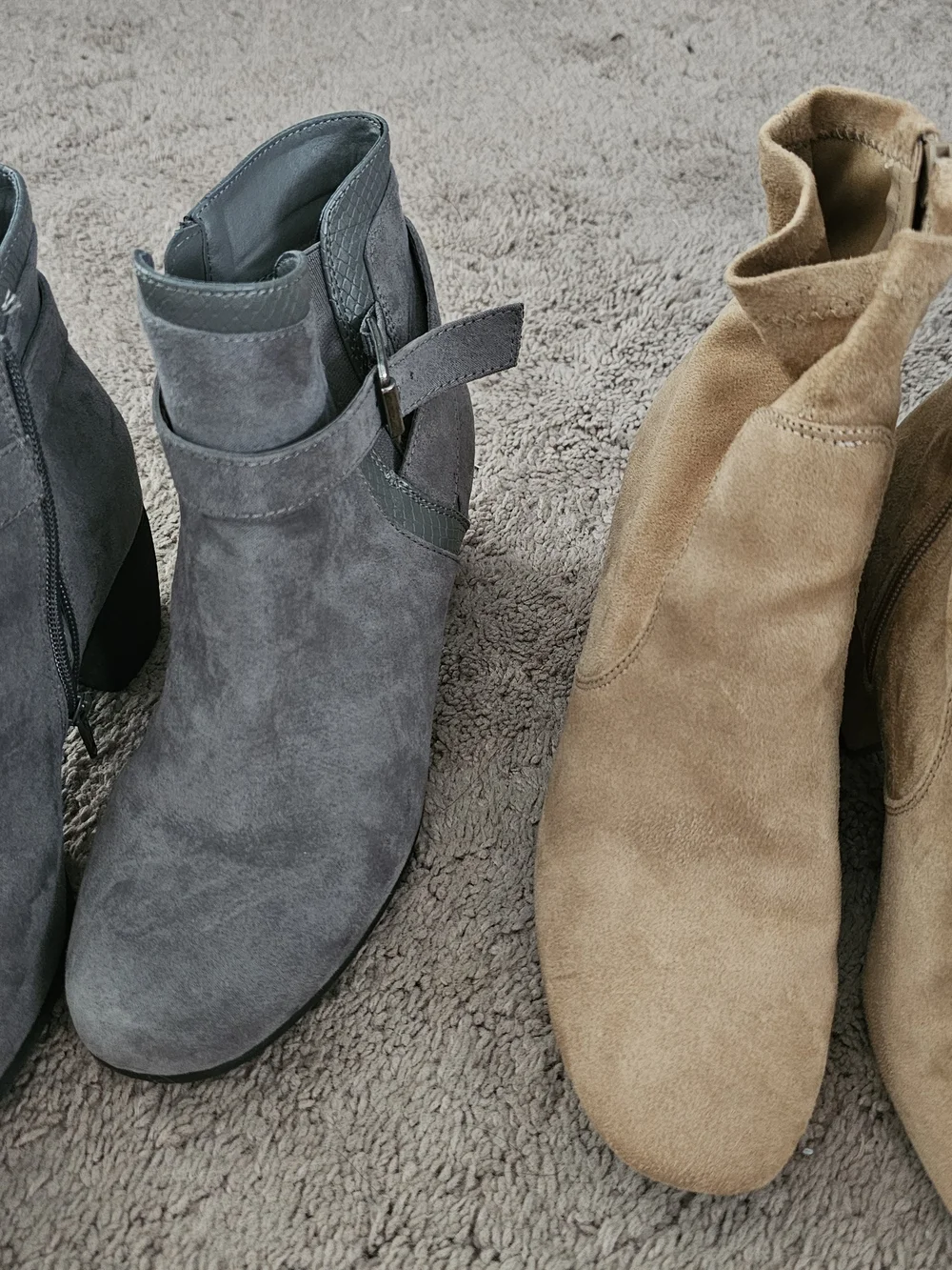 Women's Grey, Tan And Brown Suede Ankle Boots W/ Buckle Detail.